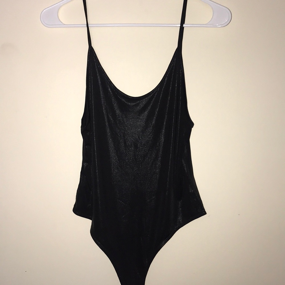 Black Metallic / Shiny Scoopneck and Back Bodysuit